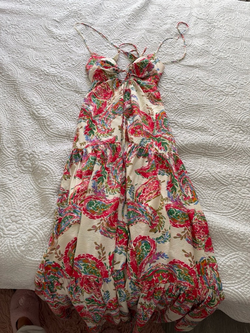 Vici Cream Maxi Dress with Pink and Green Paisley Print